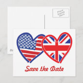 Union Jack/USA Save the Date Aankondigingskaart (Voorkant / Achterkant)