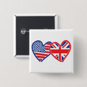 Union Jack/USA Vierkante Button 5,1 Cm (Voorkant /achterkant)