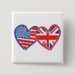 Union Jack/USA Vierkante Button 5,1 Cm