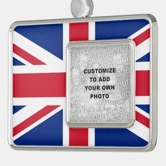 Union Jack Verzilverd Omlijst Ornament (Links)