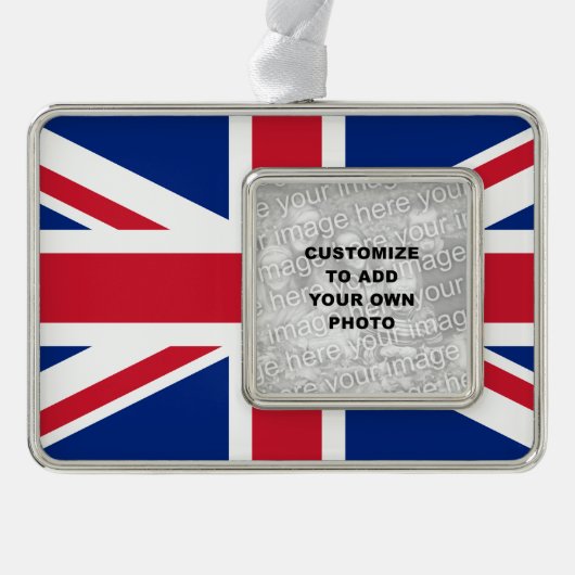 Union Jack Verzilverd Omlijst Ornament (Voorkant)