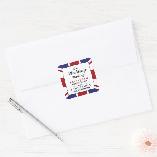 Union Jack Vlag Brits Huwelijk Vierkante Sticker (Envelop)