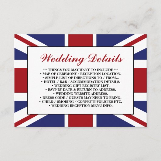 Union Jack vlag Britse bruiloft detail Informatiekaartje (Voorkant)