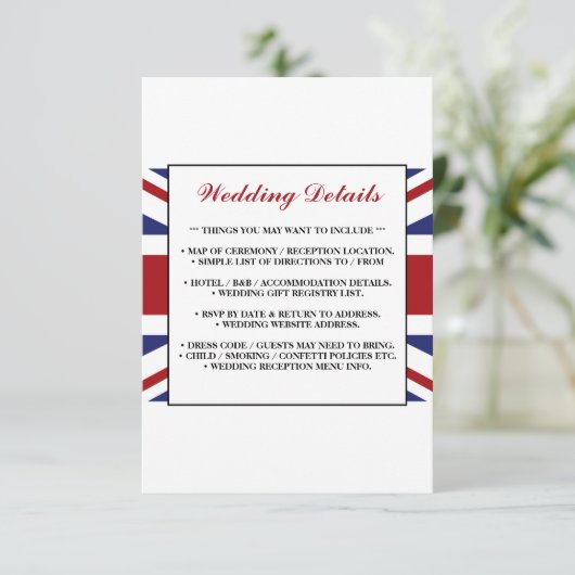Union Jack vlag Britse bruiloft detail Informatiekaartje (Staand voorkant)