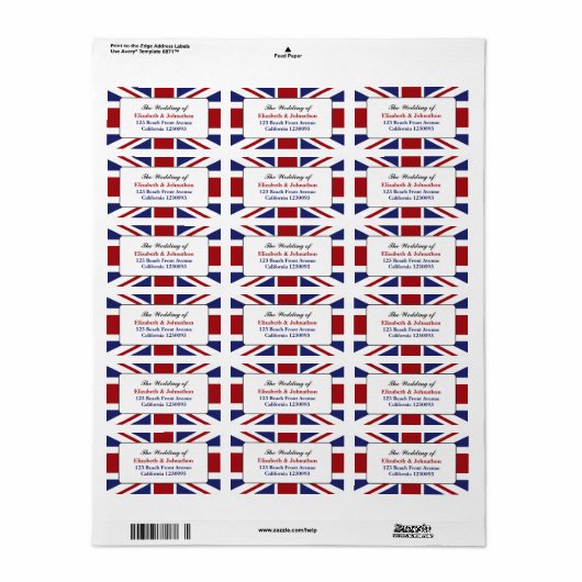 Union Jack vlag Britse bruiloft Etiket (Full Sheet)