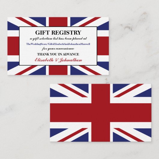 Union Jack vlag Britse bruiloft geschenk register Informatiekaartje (Voorkant / Achterkant)