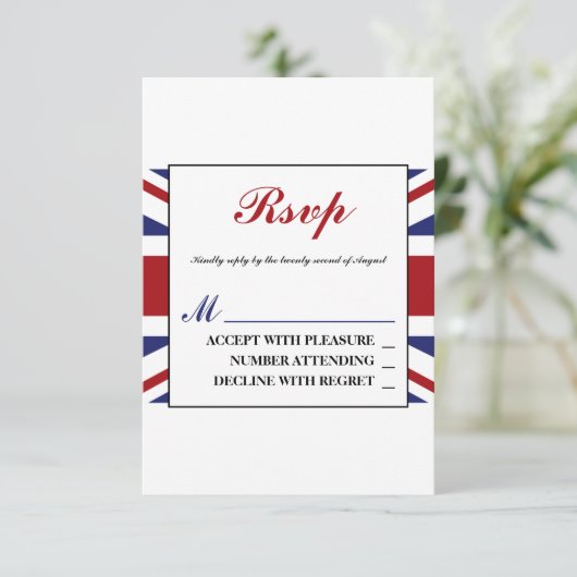 Union Jack vlag Britse bruiloft RSVP Kaartje (Staand voorkant)