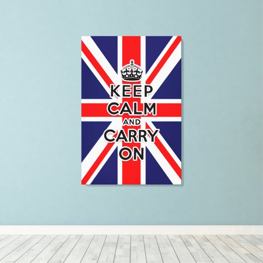 Union Jack vlag houden kalm en doorgaan Canvas Afdruk (Insitu (Houten vloer))