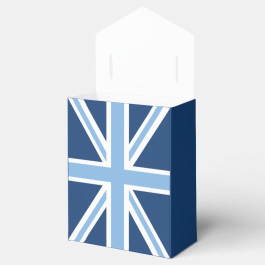 Union Jack Vlag in Sky en Navy Blue Bedankdoosjes (Geopend)