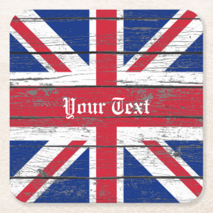 Union Jack Weathered Wood Personaliseren Kartonnen Onderzetters