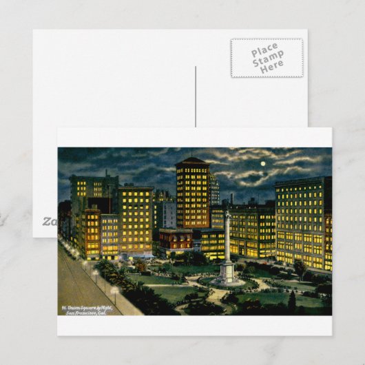Union Square by Night, San Francisco, Cal. ~ 1910 Briefkaart (Voorkant / Achterkant)