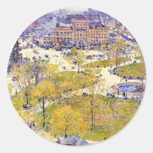 Union Square in Spring door Frederick Childe Hassa Ronde Sticker (Voorkant)