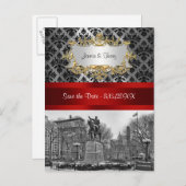 Union Square NYC Black Damask 211 Bewaar de datum Aankondigingskaart (Voorkant / Achterkant)