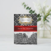 Union Square NYC Black Damask 211 Bewaar de datum Aankondigingskaart (Staand voorkant)