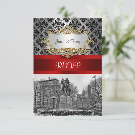 Union Square NYC Black Damask 211 RSVP 2 Kaartje (Staand voorkant)