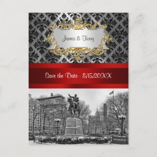 Union Square NYC Black Damask 211 Save the Date Aankondigingskaart