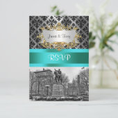 Union Square NYC Black Damask 212 RSVP 1 Kaartje (Staand voorkant)