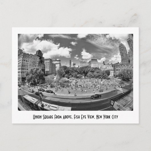 Union Square NYC van boven, B&W, Fish Eye Uitzicht Briefkaart (Voorkant)
