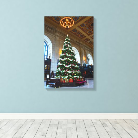 Union Station Christmas Tree, Kansas City Canvas Afdruk (Insitu (Houten vloer))