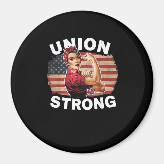 Union Strong - Dag van de Arbeid Messy Bun Vlag va Magneet (Voorkant)