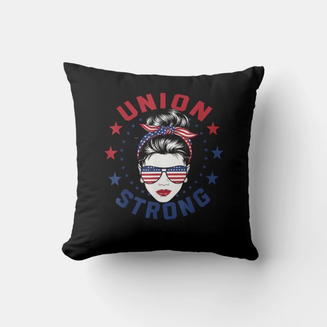 Union Strong Labor Day Messy Bun Vlag van de VS Kussen (Voorkant)