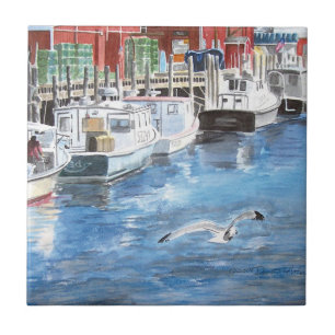 Union Wharf Portland, Maine Aquarel Tegeltje