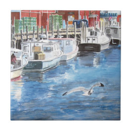 Union Wharf Portland, Maine Waterverf Tegeltje