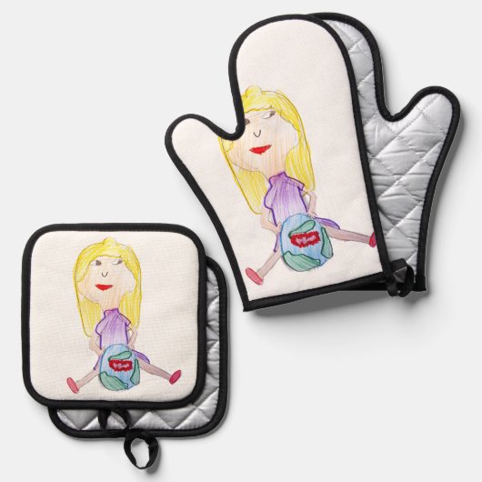 Uniqe design apron ovenwant & pannenlap set (Voorkant / Achterkant)