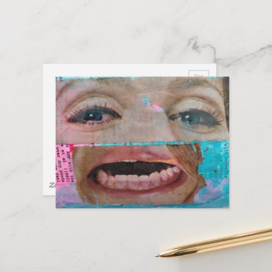 unique abstract collage with a eyes and mouth briefkaart (Voorkant / Achterkant in situ)
