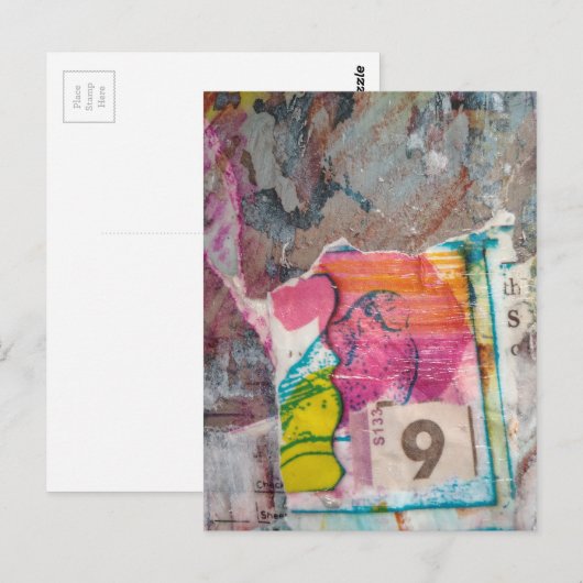 unique abstract mixed media collage Bird 9 Briefkaart (Voorkant / Achterkant)