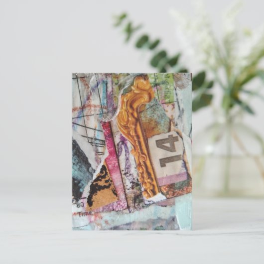  unique abstract mixed media collage Time 14 Briefkaart (Staand voorkant)