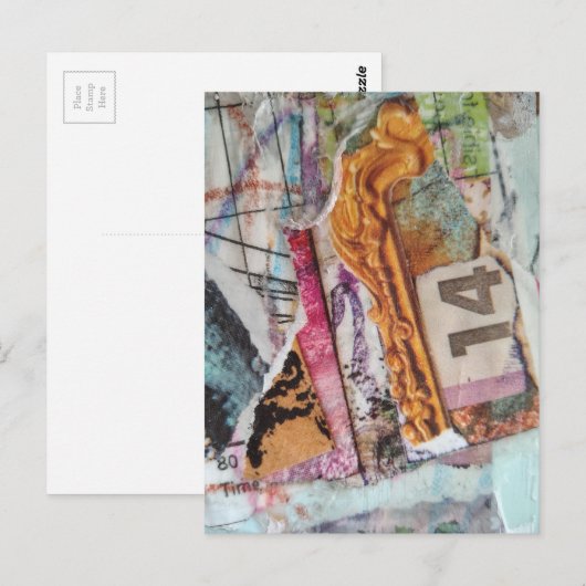  unique abstract mixed media collage Time 14 Briefkaart (Voorkant / Achterkant)