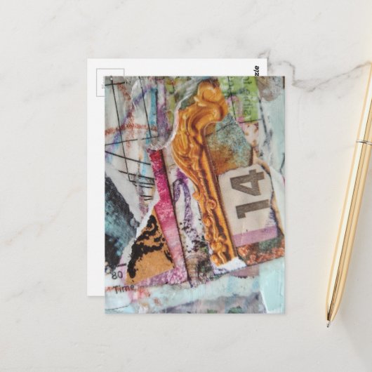 unique abstract mixed media collage Time 14 Briefkaart (Voorkant / Achterkant in situ)