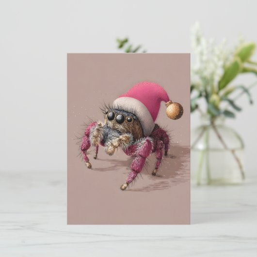 Unique and Unusual Christmas Cards jumping spider Feestdagenkaart (Staand voorkant)