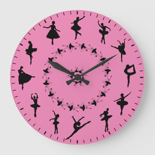 Unique Ballerina Silhouettes Themed Large Clock Grote Klok (Voorkant)