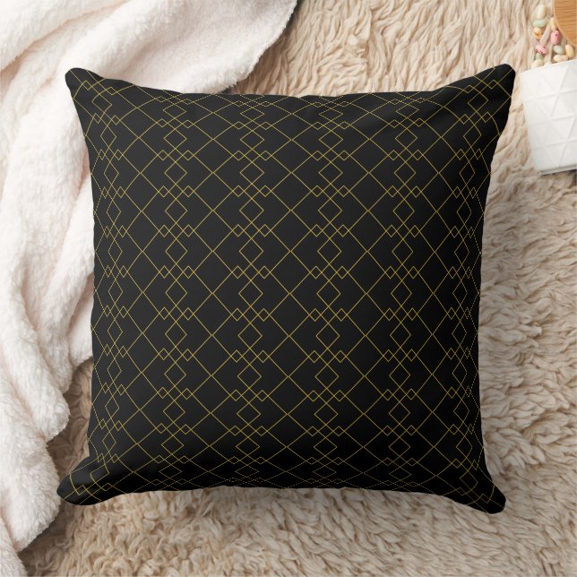 Unique Black Throw Pillow Featuring Gold Box Desig Kussen (Deken)