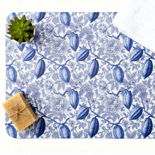 Unique Blue Toile Cocoa Chic Botanical Pattern Badmat