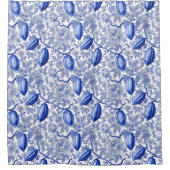 Unique Blue Toile Cocoa Chic Botanical Pattern Douchegordijn (Voorkant)
