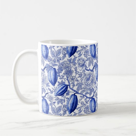Unique Blue Toile Cocoa Chic Botanical Pattern Koffiemok (Links)