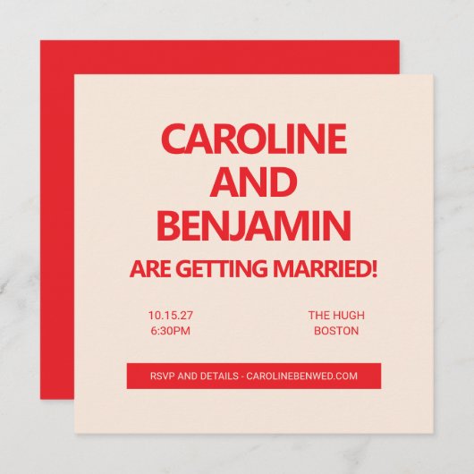 Unique Bold Red Text Modern Minimalist Wedding  Kaart (Voorkant / Achterkant)