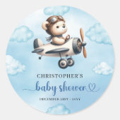 Unique Boy Baby Shower Sticker Blue Brown Teddy  (Voorkant)