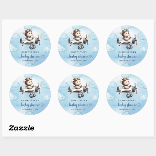 Unique Boy Baby Shower Sticker Blue Brown Teddy  (Vel)