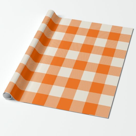 Unique & Chic Bold Orange & Cream Buffalo Plaid Cadeaupapier (Uitgerold)