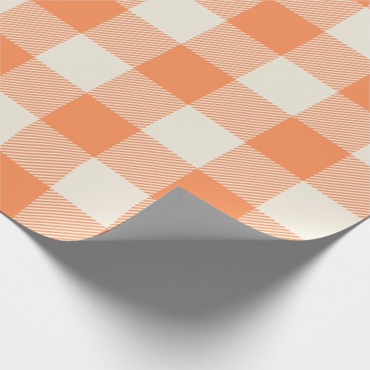 Unique & Chic Pale Orange & Cream Buffalo Plaid Cadeaupapier (Hoek)