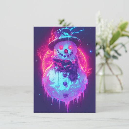Unique Christmas Cards Cyberpunk Neon Feestdagenkaart (Staand voorkant)