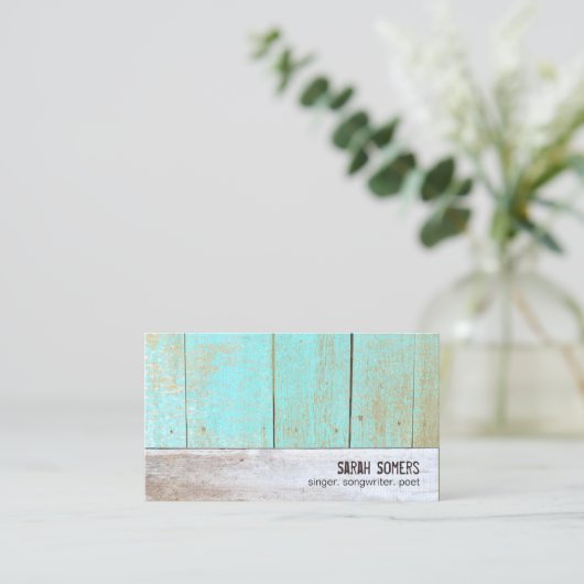 Unique Country Rustic Reclaimed Turquoise Wood Visitekaartje (Staand voorkant)