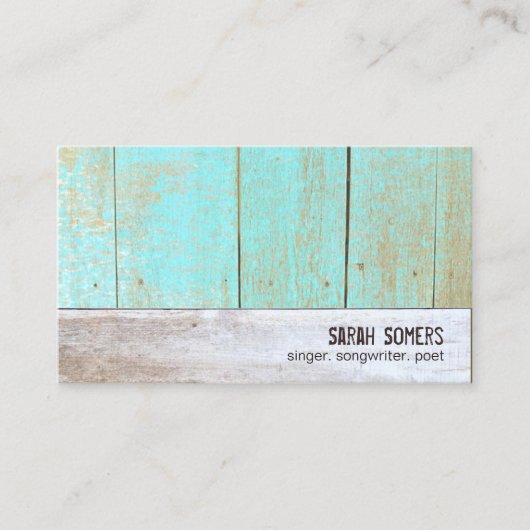 Unique Country Rustic Reclaimed Turquoise Wood Visitekaartje (Voorkant)