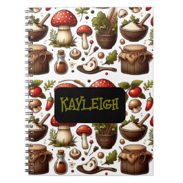 Unique custom name mushroom cottagecore pattern  notitieboek