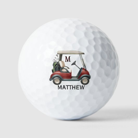 Unique Custom Red Cart Monogram Name Golfballen (Voorkant)