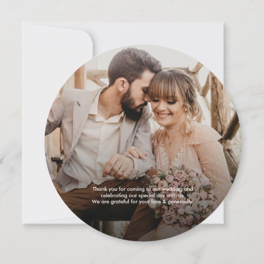 Unique Custom Rustic Wood Slice Wedding Photo Kaart (Achterkant)